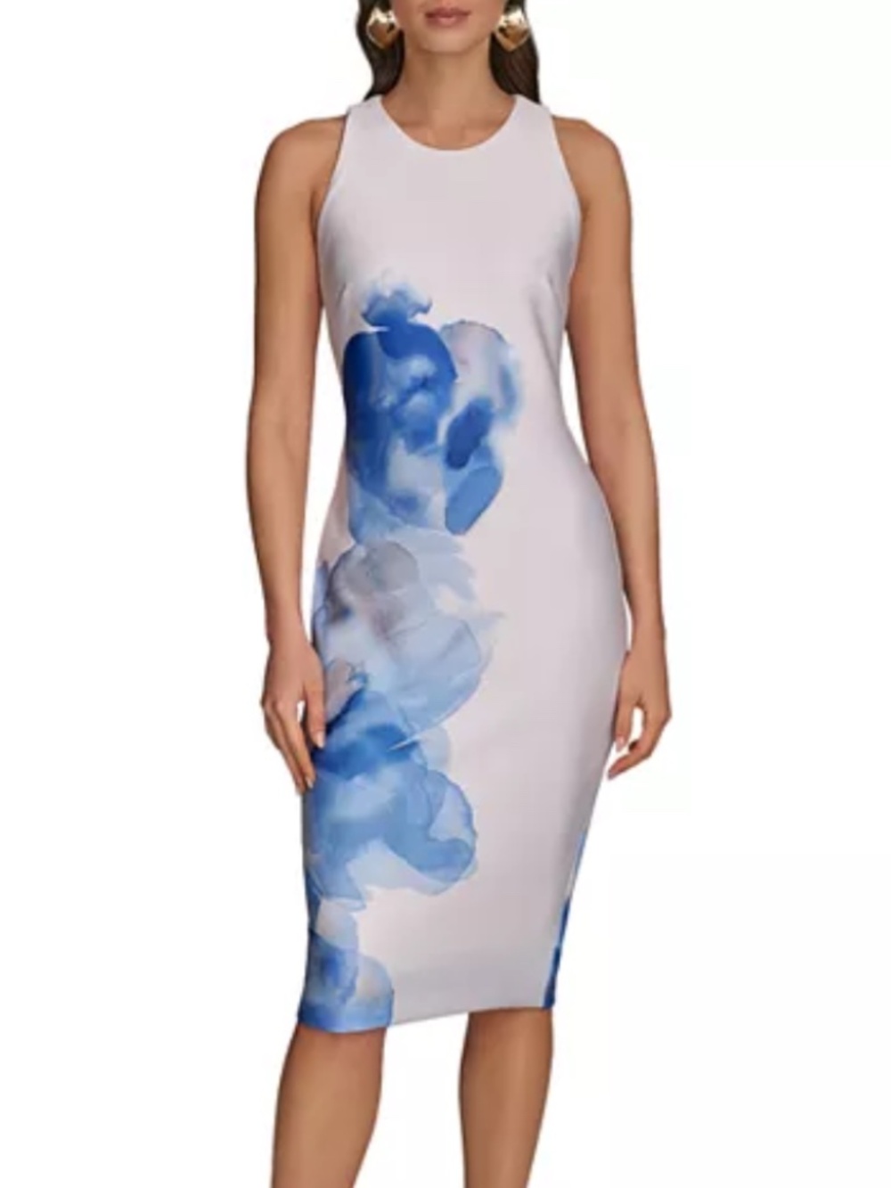 Donna Karan 6 New York Dress Womens White Blue Floral Sheath Sleeveless Midi